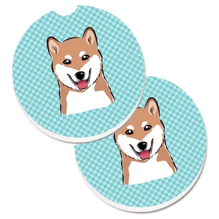 Carolines Treasures Checkerboard Blue Shiba Inu  Cup Holder Car Coaster, PK2 BB1163CARC